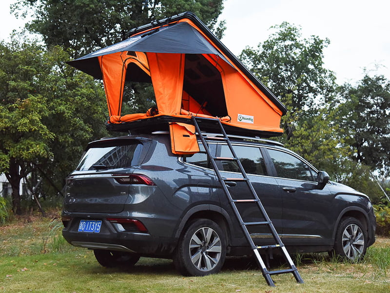 Campingtält på taket med stege Campingtält på taket med stege